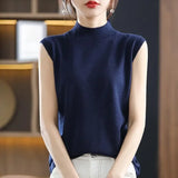 Huibaolu Silk T-shirt 2024 Spring/summer New Korean Sleeveless Undershirt Half Turtleneck Slim Knit Underneath Vest Top