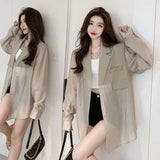 Huibaolu Chic Patchwork Blazers Ladies Loose Long Sleeve Thin Breathable Sun Protection Suit Coat Women Temperament Casual Jacket