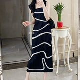 Huibaolu suspender printed dress, new summer vintage loose fitting slim square neck vest long vestido