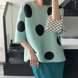 Huibaolu polka dot T-shirt 2023 summer new niche design feeling loose oversized top Slight Strech t shirt