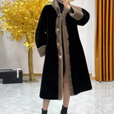 Huibaolu Faux Mink Fur Coat Women Winter Long Jacket Middle-aged Elderly Mother Cashmere Overcoat Noble Warm Parkas Black Outwear