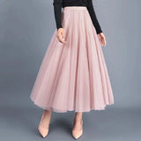Huibaolu Retro 3 Layer Princess Casual Women's Solid Color Half Skirt Sweet and Thin Gauze Mesh Pleated Skirt Summer and Autumn