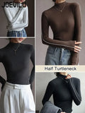 Huibaolu Velvet Half Turtleneck Bottom Shirt Women Slim T-shirt Autumn and Winter New Lining Korean Thickened Warm Long Sleeved Tops