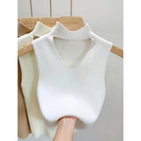 Huibaolu Out V-neck Sweater Half High Neck Knitting Small Camisole Women's Inner Vest Sleeveless Short Top