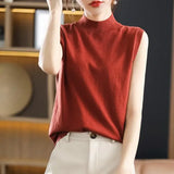 Huibaolu Silk T-shirt 2024 Spring/summer New Korean Sleeveless Undershirt Half Turtleneck Slim Knit Underneath Vest Top