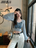 Huibaolu Butterfly Short Knit Shirt Women Wooden Ear Design Flare Long Sleeve Tops Girls Autumn Korean Kpop T-shirt Gothic Blouse