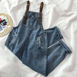 Huibaolu Women Denim Jumpsuits Vintage Blue Adjustable Straps Loose Straight Overalls Spring Autumn Female Casual Jeans