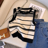 Huibaolu Sleeveless Cropped Tank Top Striped Knitted Camisole Lady Slim Summer Versatile New Top