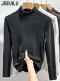 Huibaolu Velvet Half Turtleneck Bottom Shirt Women Slim T-shirt Autumn and Winter New Lining Korean Thickened Warm Long Sleeved Tops