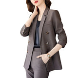 Huibaolu Women's Spring Autumn Professional Suit Jacket Matching Set Korean Elegant Casual Blazers+Pants Two Piece Female Trousers Suit