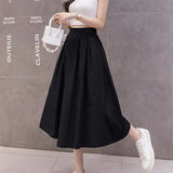 Huibaolu Summer Casual Pleated High Waist Women's Skirt Popular Loose Thin Midi Skirts for Woman Wild Ruffles A-Line Skirt Ladies