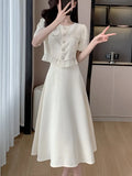 Huibaolu Korean Sweet Elegant 2 Piece Set Summer Office Lady Skirt Suits Ruffles Collar Knee-length Clothing For Women