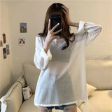 Huibaolu Sheer Sunscreen Blouse Women's Thin Outerwear Pullover Ice Silk Tops Summer Casual Loose T-shirt Air Conditioning Cover