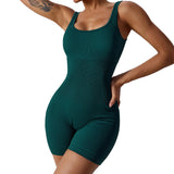 Huibaolu Knit Seamless Fitness Overalls Short Unitard Gym Women Sport Romper Suit Apricot Green Black Yoga Dance Jumpsuit 1 Piece