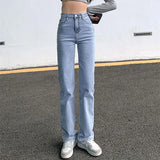 Huibaolu 2024 New High Waist Straight Jeans Women Korean High Street Full Length Denim Pants Summer Thin Casual Trousers De Mujer