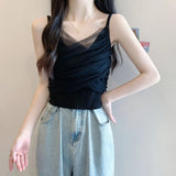 Huibaolu South Korean CHIC Summer New Super Hot Small Vest Sexy Mesh Splicing Bandeau Suspender Sexy Camisole