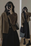 Huibaolu French Autumn New Solid Color Wool Women Casual Loose Ladies Chicly Woman Wool Black Coffee Fashion Street Blends Female
