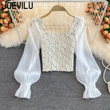 Huibaolu Floral Lace Crop Tops for Women Chic Shirt High Waist Skinny Exposed Navel T-shirt Korean Fashion Y2k Aesthetics Blouse