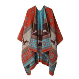 Huibaolu Retro White Print Poncho Cardigan Faux Cashmere Women Shawl Scarf Jackets Tie-dye Black Blanket Cape Pashmina Claok Coats