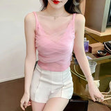 Huibaolu South Korean CHIC Summer New Super Hot Small Vest Sexy Mesh Splicing Bandeau Suspender Sexy Camisole