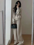 Huibaolu Pant Set 2 Piece Sets For Women Basics Long Sleeve Hoodies Coat Wide Leg Pants Solid Casual Fashion Suit Spring Autumn New