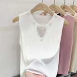 Huibaolu Knitted Suspender Vest Women Wear Summer 2024 New Beaded Design Sleeveless Slim Women Top