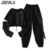 Huibaolu Removable Sleeve with Chain Top Handsome Casual Waistband Cargo Pants 2 Piece Sets Women's Outfits Spring Summer Suits