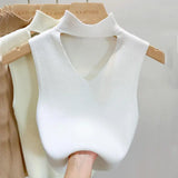 Huibaolu Out V-neck Sweater Half High Neck Knitting Small Camisole Women's Inner Vest Sleeveless Short Top