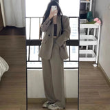 Huibaolu Two Piece Autumn New Women Pant Suits Casual Loose Solid Color Pant Suits Woman Gray Black Simple Basic Pant Suits Female