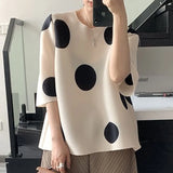 Huibaolu polka dot T-shirt 2023 summer new niche design feeling loose oversized top Slight Strech t shirt