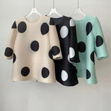 Huibaolu polka dot T-shirt 2023 summer new niche design feeling loose oversized top Slight Strech t shirt