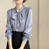 Huibaolu Tie Chiffon Shirts Casual Long Sleeve White Blouse Women's Elegant Business Loose Blouses Ladies Spring and Autumn Chic Tops