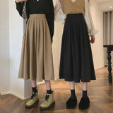 Huibaolu Korean Style Women's Midi Skirt 2024 Autumn High-Waisted Corduroy Long Skirt Women College Style Pleated A-Line Skirts