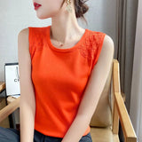 Huibaolu Version of Large Size Knitted Halter Vest Female 2024 Summer New Thin Tank Top Ice Silk Slim-fit Hollow-out Base Shirt