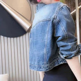 Huibaolu Fashion Street Jean Jackets For Women 2024 Designer Stylish Denim Coat Women's Diamonds Beaded Zipper Patchwork Short Jacket