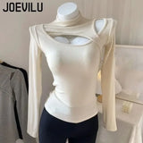 Huibaolu Turtleneck Thin Velvet Blouse Women's Sexy Hollow Out Long Sleeve T-shirt Autumn Bottoming Shirts Korean Lining Y2k Tops