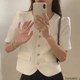 Huibaolu Chic Korea Design Korea Style High Street Womens Fashion Cute Elegant Office Lady Button Notched Short Coats Blazer Jackets