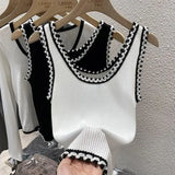 Huibaolu Fragrance Ice Silk Knitted Suspender Vest Sleeveless T-shirt for Women White Slim Bottom Summer White Crop Top