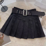 Huibaolu Summer Pleated Skirt Women Korean Fashion with Belt Mini Skirts Girl Kawaii High Waist School Uniform A-Line Short Skirts