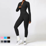 Huibaolu Ribbed Seamless Gym Yoga Jumpsuit Women Sportswear Autumn Winter Long Sleeve Zipper Fitness Sport Overalls One Piece Outfit