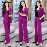 Huibaolu Women's Autumn Casual Suit Jacket Matching Set 2024 New Loose Blazers+ Wide Leg Pants Two Piece Female Chic Professional Wear