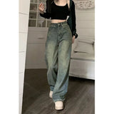 Huibaolu 2024 New Wide Leg Jeans for Women Vintage High Waist Baggy Y2K Denim Pants Woman 90S Streetwear Straight Full Trousers