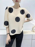 Huibaolu polka dot T-shirt 2023 summer new niche design feeling loose oversized top Slight Strech t shirt