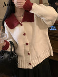 Huibaolu Autumn New Casual Slim Cardigan Woman Contrast Color Sweet Ladies Street Cardigan Female White Red Grey Knitted Cardigan