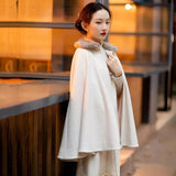 Huibaolu Chic Winter Cape Coats Chinese Style Daily Warp Poncho Women National Style Fur Collar Warm Shawel And Cloak Women's Capes