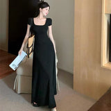 Huibaolu Summer Women's Dress Elegant Short Sleeve Bodycon Long Dresses Woman Sexy Outfits Party Club Sundress Black Birthday Dresses