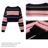 Huibaolu Y2K Street Sweaters Women Korean Style Striped Cropped Sweater Female Autumn Long Sleeve O-Neck Knitted Pullovers Tops