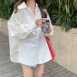 Huibaolu Oversize Women's White Shirt 2024 Spring Summer Long Sleeve Button Up Loose Blouse Harajuku Streetwear Casual Blusas Tops