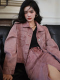 Huibaolu Outfit Set for Women Half Skirts Sets Turn-Down Collar Short Coat Split Midi Skirt Fashion Denim Suit Spring Autumn New