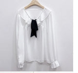 Huibaolu Tie Tops 2024 Summer Cute Sweet Preppy Style Girls White Ruffled Shirt Elegant Korean Chic Women Tops Flhjlwoc Blouse